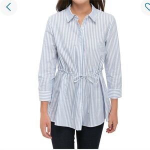 Women's Blue and White Striped Drawstring Shirt